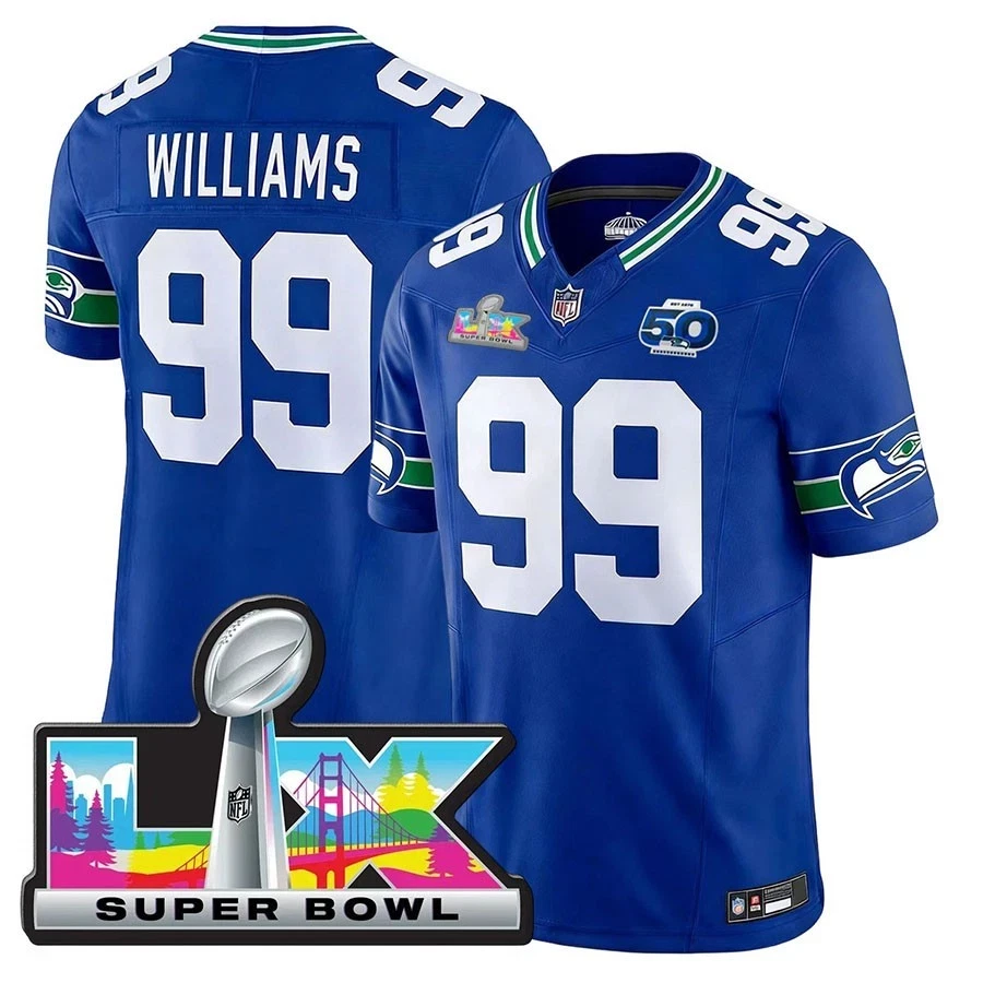 Men's Seahawks Royal 2026 Super Bowl LX Patch Season All Printed Football Jersey