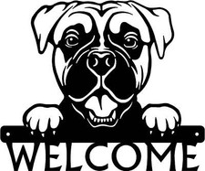 Boxer 2 Detailed Dog Face Welcome Sign or Custom Name