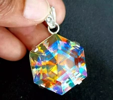 Hexagonal Cut Natural 93.08 Ct Mystic Topaz 925 Solid Silver Pendant Gemstone