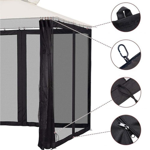 Universal Outdoor Patio Gazebo Mosquito Netting 4-Panel Sidewall Curtain Zippers - Picture 10 of 13