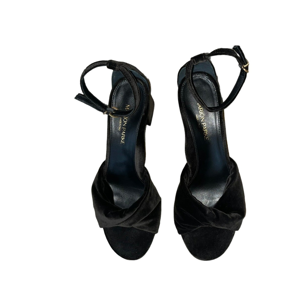 New NWOB Marion Parke Carrie 60 Dark Forest Green Velvet Sandal Heel 