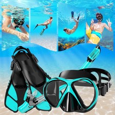 Snorkel Set with Flippers - Adult, Anti-Fog Diving Set, Dry Snorkel, Adjustable