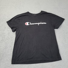 Champion Shirt Kids Boys Large Black Logo Graphic Short Sleeve