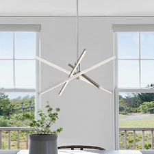 Modern Sputnik Chandeliers, Brushed Nickel Dining Room Light Fixture, LED Linear