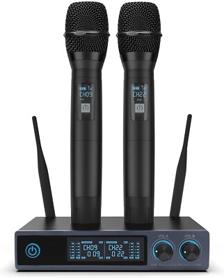 Perwhy UHF kabelloses Mikrofon, professionelle Zweikanal-Handmikrofone aus Metall