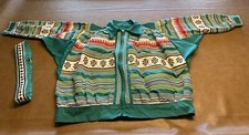 Vintage Teal SEMINOLE native american patchwork ric-rac jacket Size M