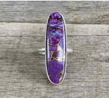 Purple Turquoise Stone Ring 925 Silver Handmade Promise Ring All Size R306
