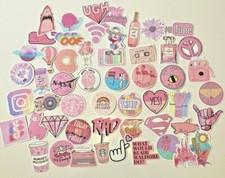 53-Piece Waterproof Sticker Bomb for Water Bottles ,Laptops, Phones, Pink, New