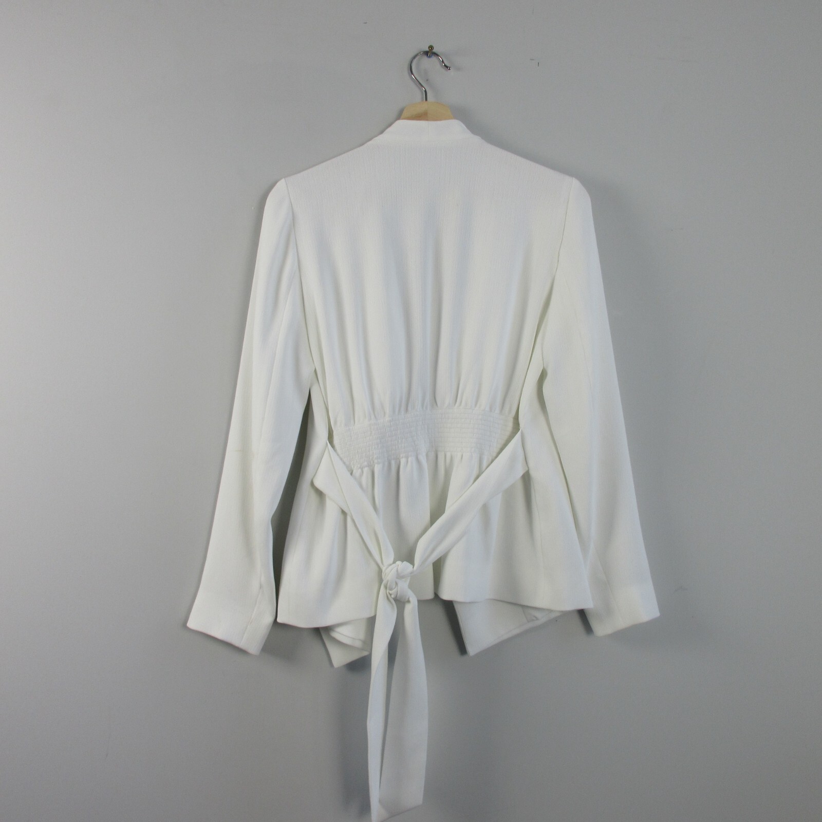 Club Monaco Tie Waist Blazer Women S White Open Front Ribbed