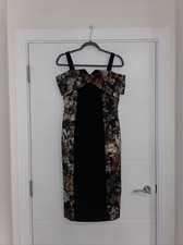 Coast Black Metallic Floral Panel Midi Dress Size 10 Winter Party Fashion Unusua