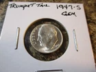 1947-S ROOSEVELT SILVER DIME TRUMPET TAIL MINT MARK GEM BU     ALL1