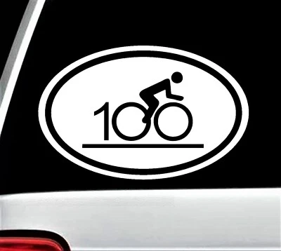 BLUEGRASS DECALS 100 Mile Bike Race Decal Sticker Oval Fitness Club Triathalon Exercise Art B1136