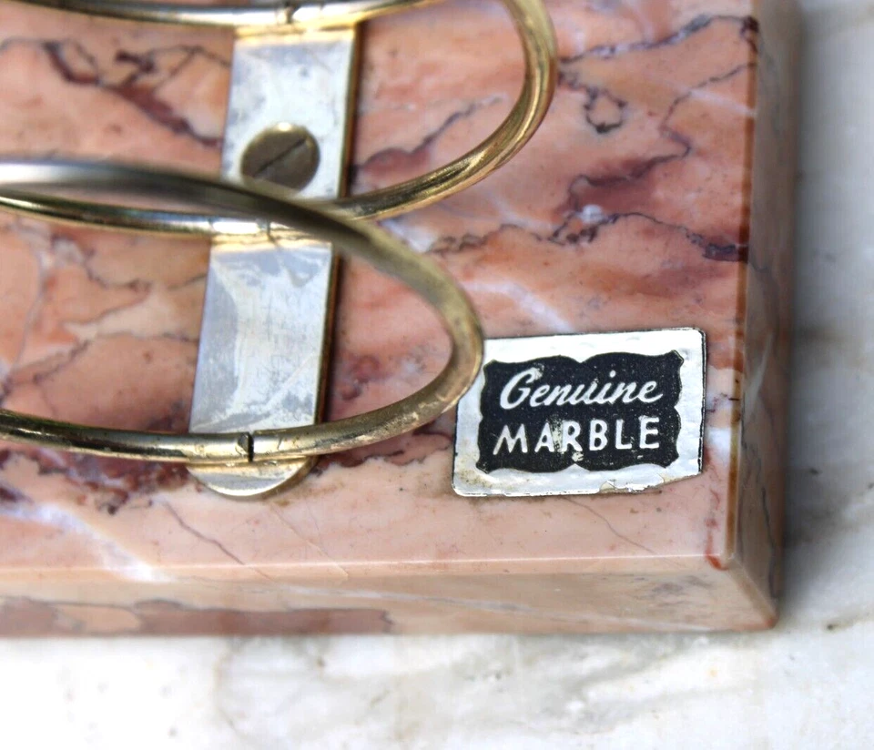 Clasificador de correo de cartas de escritorio Art Deco de colección latón tres anillos/base de mármol genuino Foto 3 de 4