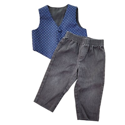 Bundle (2) Toddler Boys Dress Clothes Blue Vest Trousers Pants 12 Months