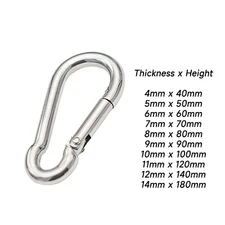 Stainless Steel Carabiner Clip Snap Hook Spring Loaded Climbing Karabiner 4-14mm