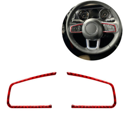 2pcs Red Carbon Fiber Steering Wheel Interior Trim For Jeep Wrangler Gladiator