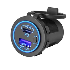12V USB C Car Charger QC3.0 PD 65W Fast Charging Adapter Outlet For Car Boats RV