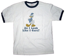 DONALD DUCK Do I Look Like I Care Ringer T-Shirt LARGE Distressed Disney Store