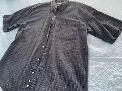 Vintage Ivy Crew Mens Navy Blue Green Check Cotton SS Shirt Size L Free Ship!