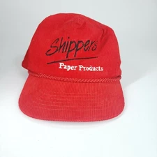 VIntage Shippers Paper Products Cap Hat Corduroy Red Adjustable Zipper Strapback