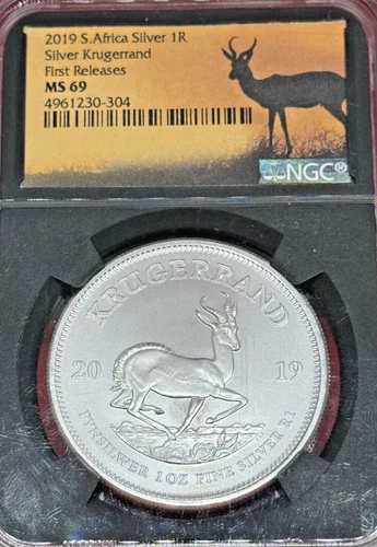 2019 SOUTH AFRICA SILVER KRUGERRAND NGC MS69 FIRST RELEASES LABEL