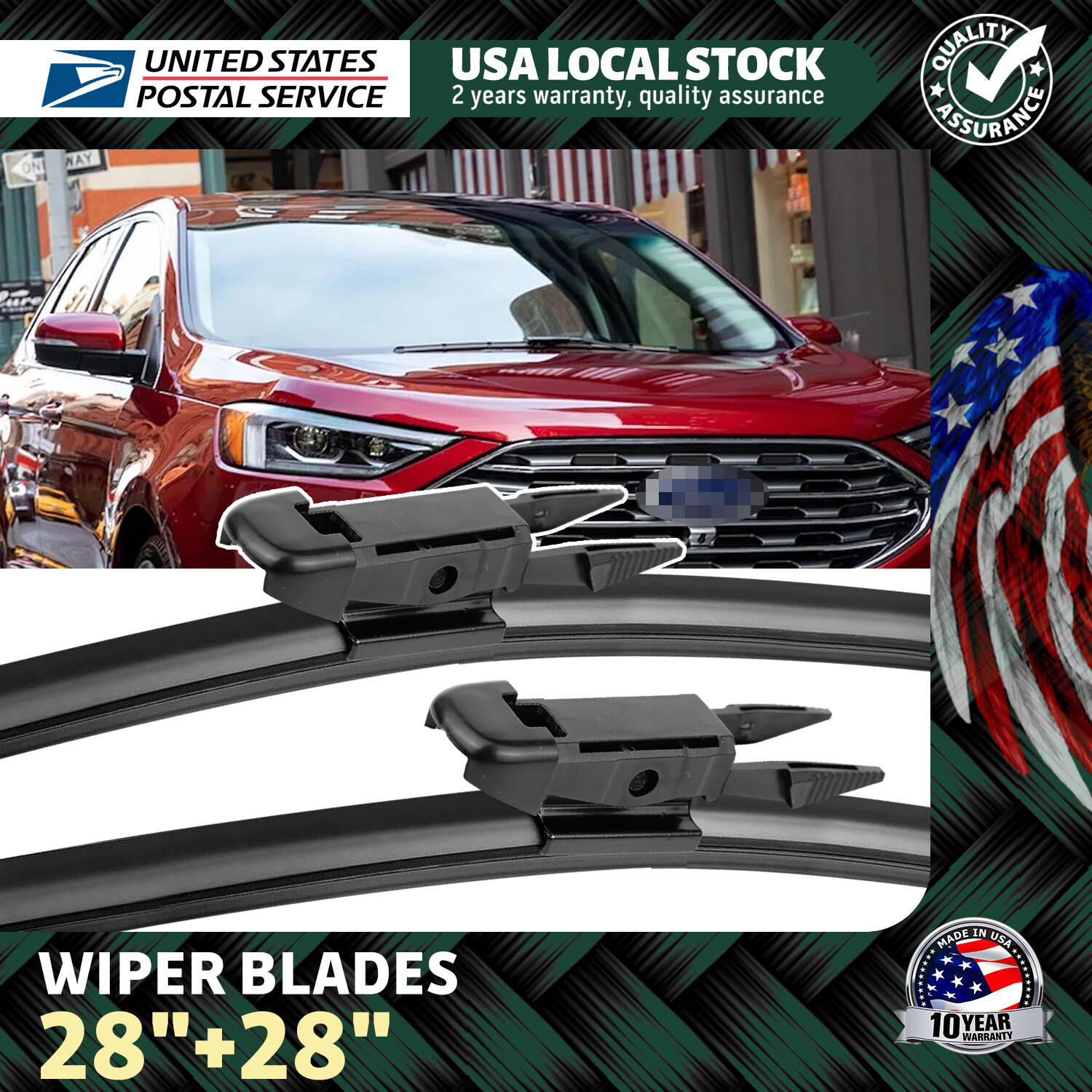 OEM Quality Bracketless Windshield Wiper Blades Pair For Ford Transit Connect