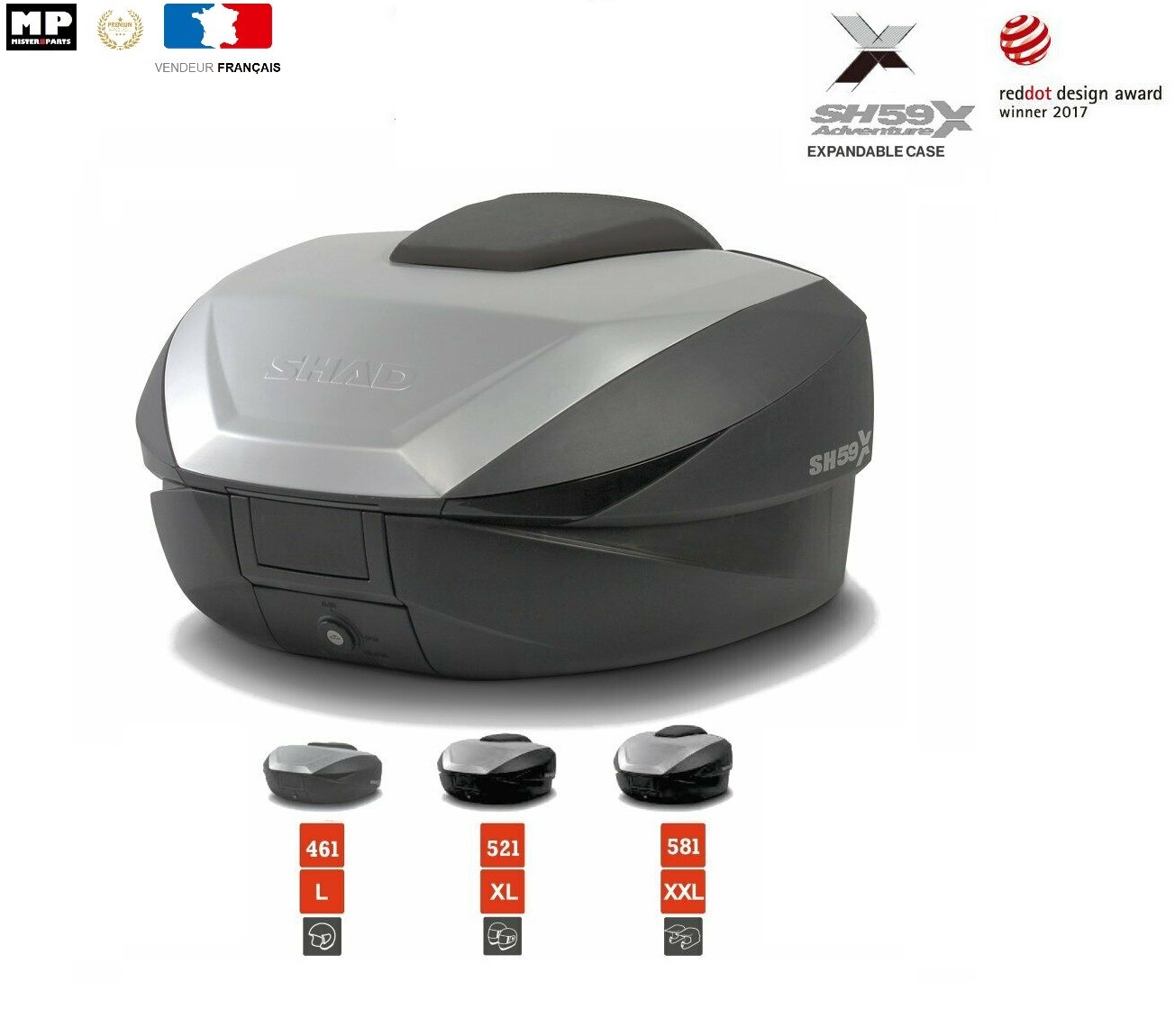 Topcase SHAD SH59X Grand Volume de 46L à 58L pour Escapades et Road-Trips en Moto de Tourisme