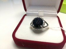 Komplett Ring Ohrringe Silber 925 Dunkel Blau Fianit Glitzer