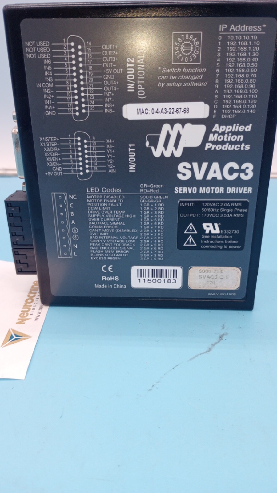 Applied Materials SVAC3-Q-E120 Q Programmable Servo Drive with Ethernet