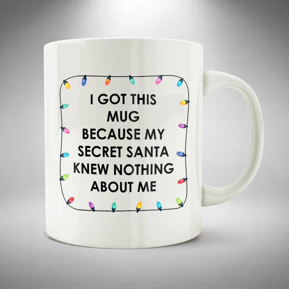 ACB DESIGN Secret Santa Mug Cup Coffee Tea Funny Christmas Office Novelty Gift Xmas Lights