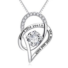 925 Sterling Silver Love You to The Moon and Back Heart Necklace Gift for Her