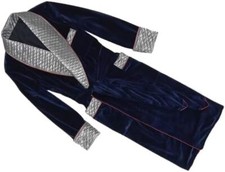 Men Luxuri Robe Blue Dinner Long Smoking Jacket Quilted Cigar Vintage Robe