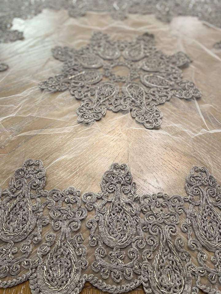 embroidery table cover Set 5 pic Fully velvet Bead Handmade Christmas Tablecloth - Image 3 of 4