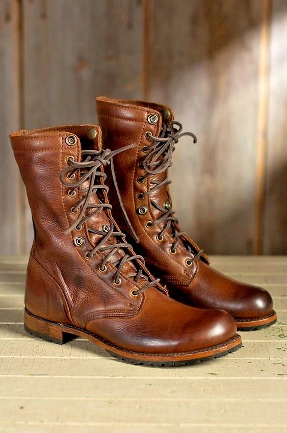 Mens brown leather military clearance boots