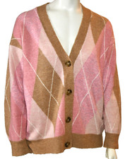 J.Crew Argyle V-neck Boyfriend Style Cardigan Wool Blend Sweater Sz XXS NWT