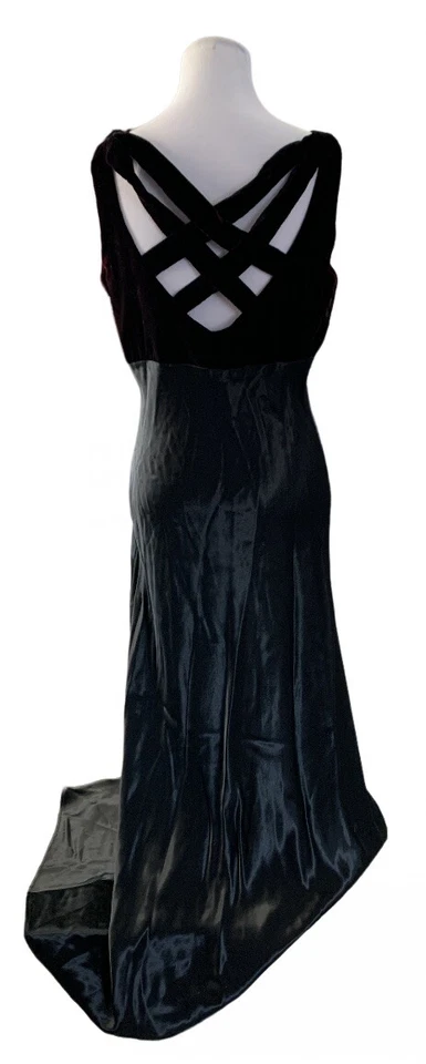 Vestido formal vintage anos 90 Night Way tamanho 6/8 preto cetim veludo esmagado formatura à noite - Imagem 2 de 4