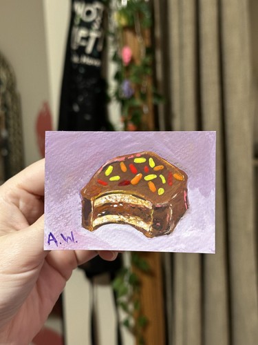 ACEO Original Fall Chocolate Snack Cakes, Food, Halloween, Gouache Art 2.5x3.5
