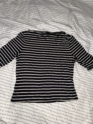 Express Quarter Sleeve Crop Top Navy White Stripes Women's Size Large