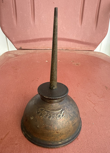 Antique Embossed Ford & E Script Model T Metal Thumb Oiler Oil Can, 6 Inches