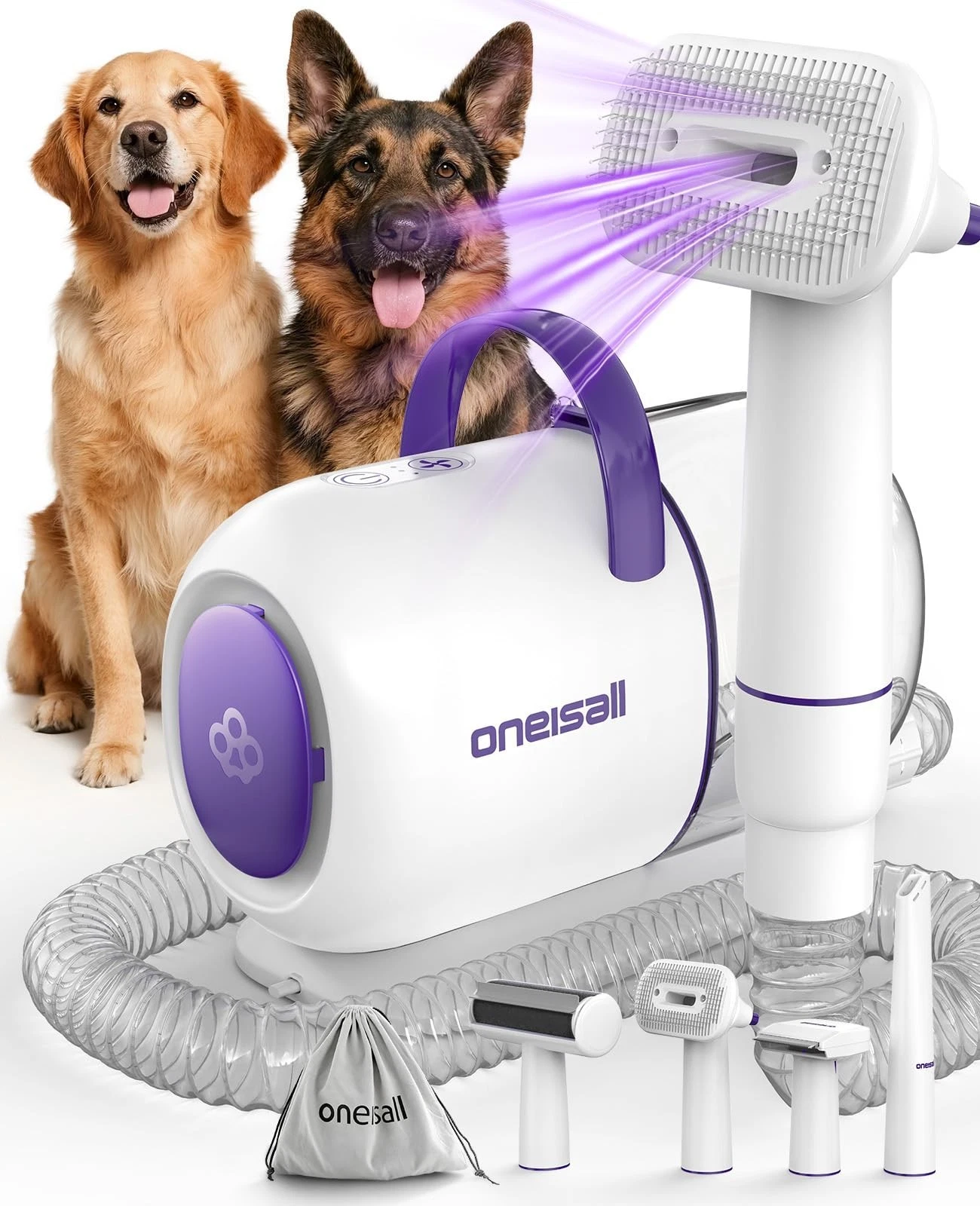 Pet Grooming Vacuum Kit - 15000Pa Suction, Low Noise, Shedding Brush & Tools, 1.