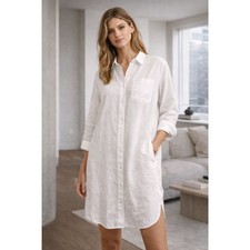 NWT  QUINCE White 100% European Linen Button Up Shirt Dress  Women's Size XL 