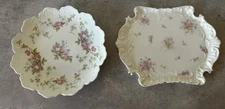 Lot of 2 Antique (RC) Malmaison Bavaria 9” Scalloped Hand Floral Platters Plates