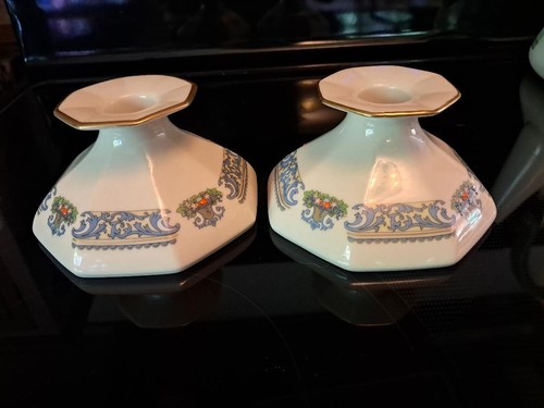 Beautiful Pair of Lenox Autumn Octagonal Candlesticks with Gold Mark Made In USA