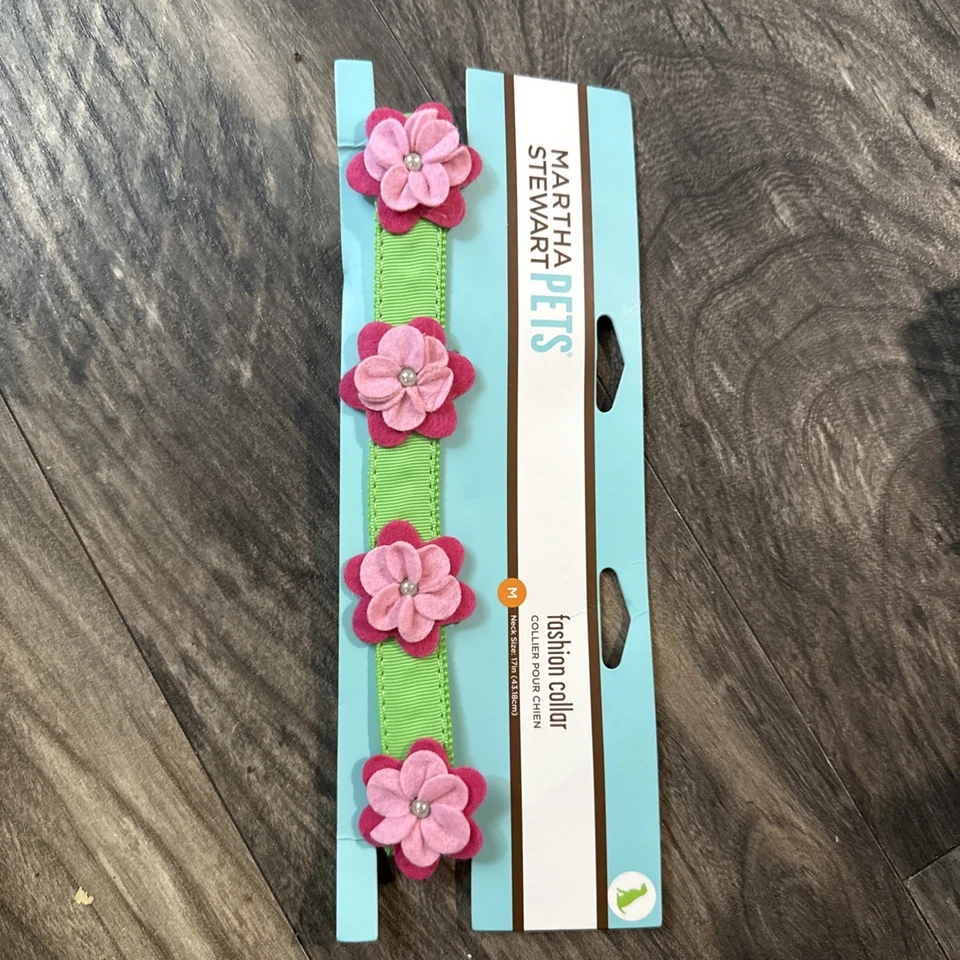 Martha Stewart моды давайте 2013 зеленый собаки воротник с розовыми цветами. Размер M 17 дюймов - Изображение 4 из 4