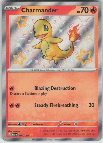 Pokemon Charmander 109/091 SV: Paldean Fates Holofoil Shiny Rare NM