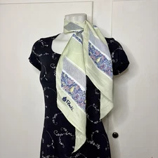 Vintage 70s/80s Paoli Light Green Fruit Print Skinny Scarf