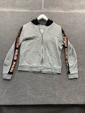 Victoria's Secret PINK Hoodie Womens M Gray Rose Gold Sequin Bling Logo Full Zip