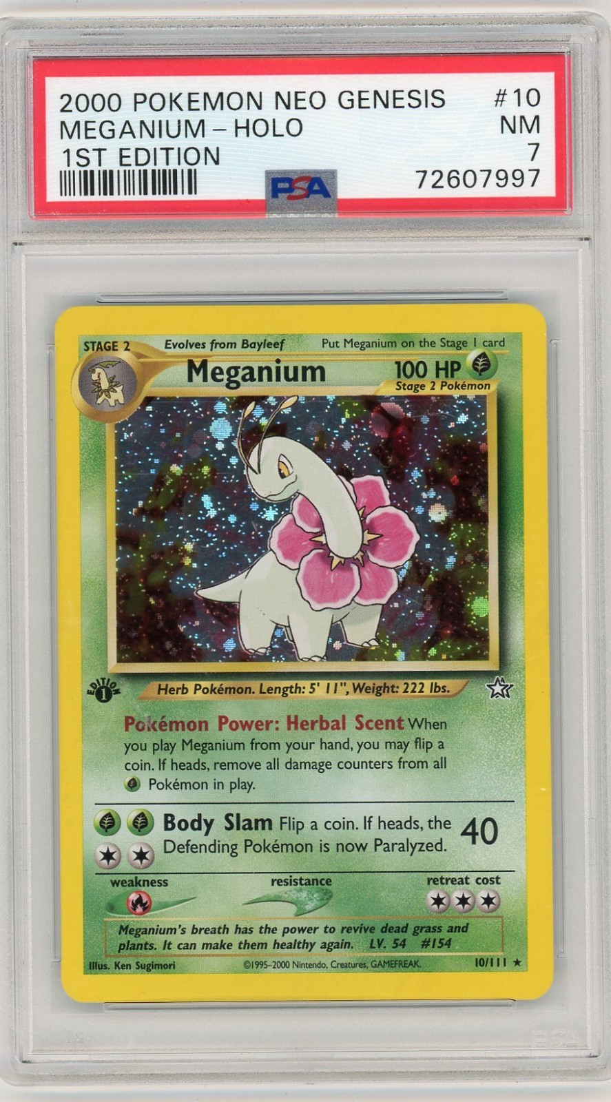 2000 POKEMON NEO GENESIS MEGANIUM 1ST EDITION HOLO #10 PSA 7