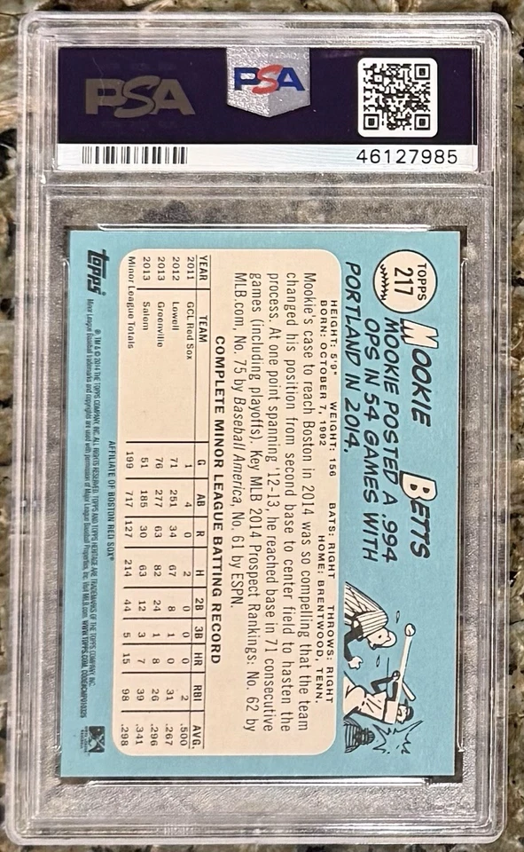 MOOKIE BETTS 2014 TOPPS HERITAGE MINOR LEAGUE #217 PSA 10 RC (POP 47) - Image 2 of 2