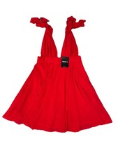 NWT Forever 21 Low Plunge Halter Tie Strap Dress Bright Red Size Small
